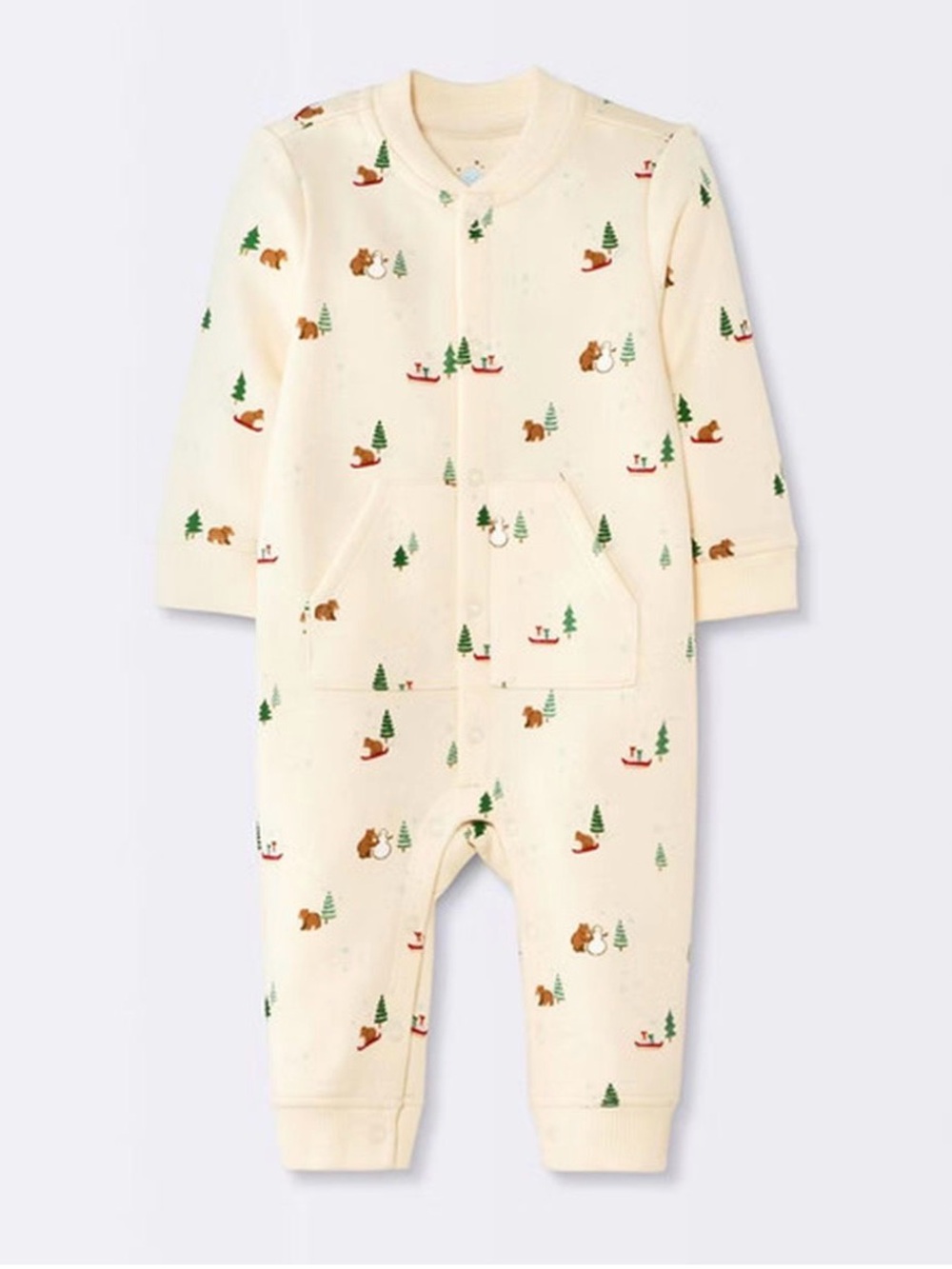 065K Cloud Island Woodland Winter Print Fleece Lined Romper - Size: 3-6 months